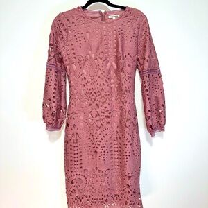 Jessakae Women's Eyelet Lace Dress Size Medium Mauve Long Sleeve Garden Wedding